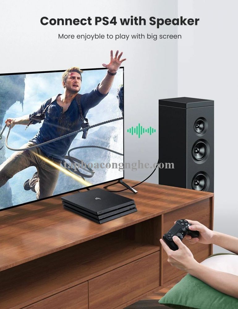 Ugreen 70893 3M cáp quang Toslink Optical đầu mạ vàng 24k âm thanh 7.1 màu đen AV122 30070893